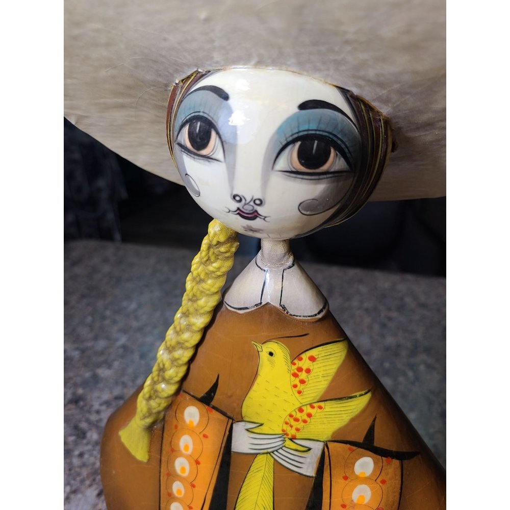 Vintage Mexican Folk Art Paper Mache Papier Mache doll. SIGNED Sermel Tonala Jal